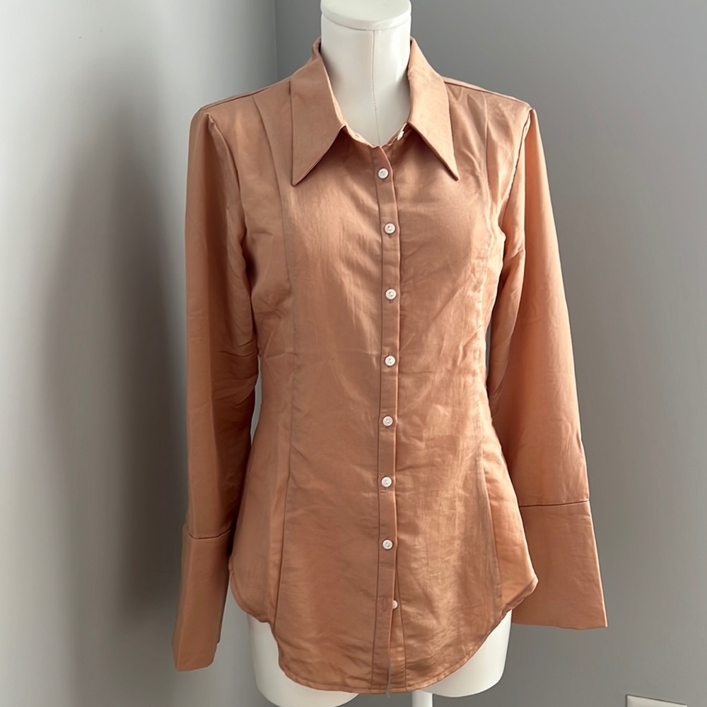 Fashion Nova. Peach. Silky button down blouse. Very fitted. Small medium.